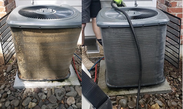 HVAC condenser/ coils before and after service of a 2-year-old Coda house